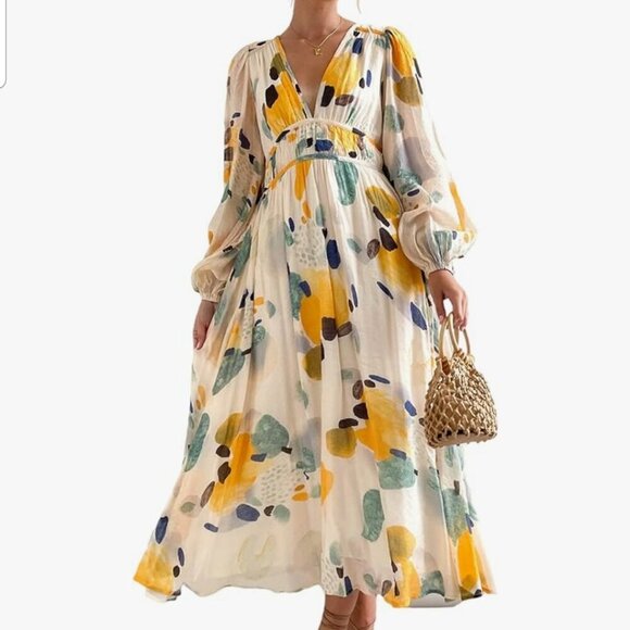 Dresses & Skirts - Bright Circle design lightweight long sleeve V-neck Summer dress size Small (350